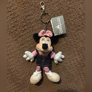 Hong Kong Disney Minnie Mouse Plush Keychain - Pink and Black